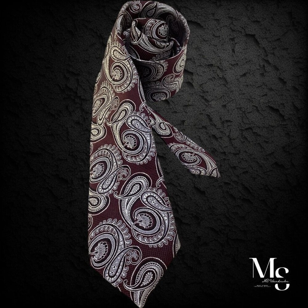 ORVIETO Burgundy Paisley Silk Tie W: 2.9" EX COND